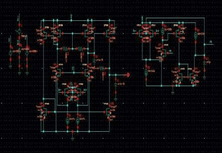 Analog schematic canvas with circuit components and connections